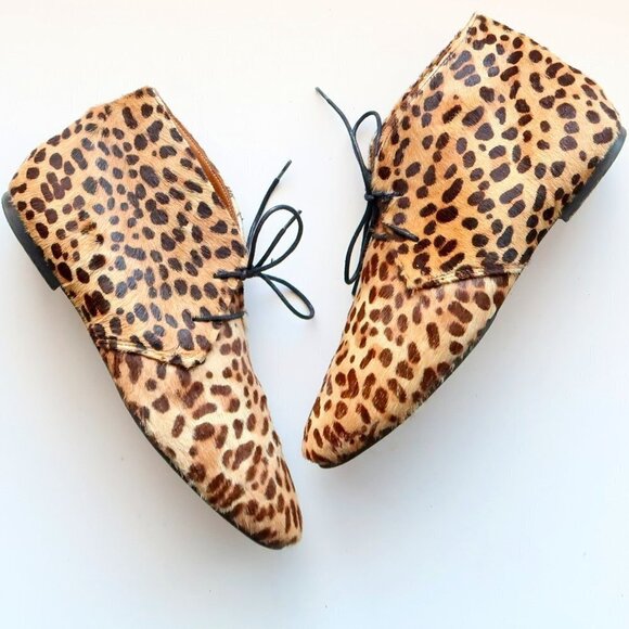 Isabel Marant Etoile Leopard Cheetah Calf Hair Lace-up Ankle Boots Booties 7.5